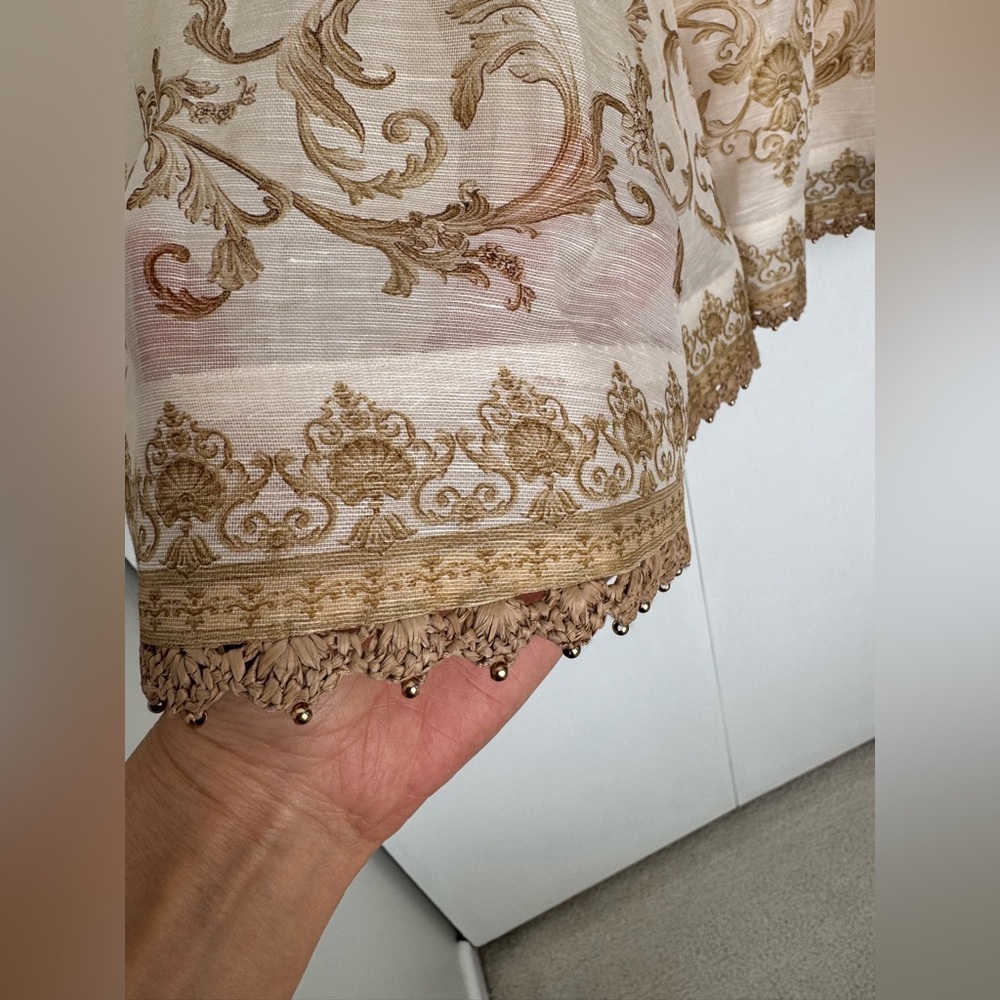 Final Zimmermann Hypnotic Plunge Neck Linen Silk Minidress Cream Peony AU3 US10 - Picture 9 of 16